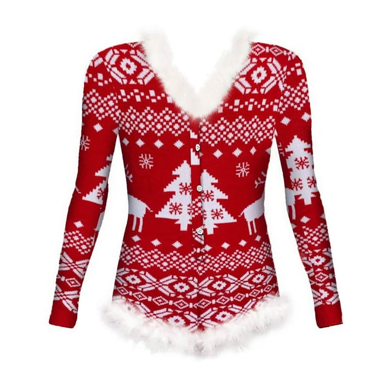 HAPIMO Discount Women Fleece Backless Loungewear Adult Onesie Feather Trim  Button Front Christmas Snowflake Graphic Print Siamese Pajamas Wine S 