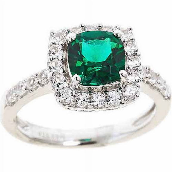 Arista Simulated Emerald and Created White Sapphire Sterling Silver Women's Fashion Ring