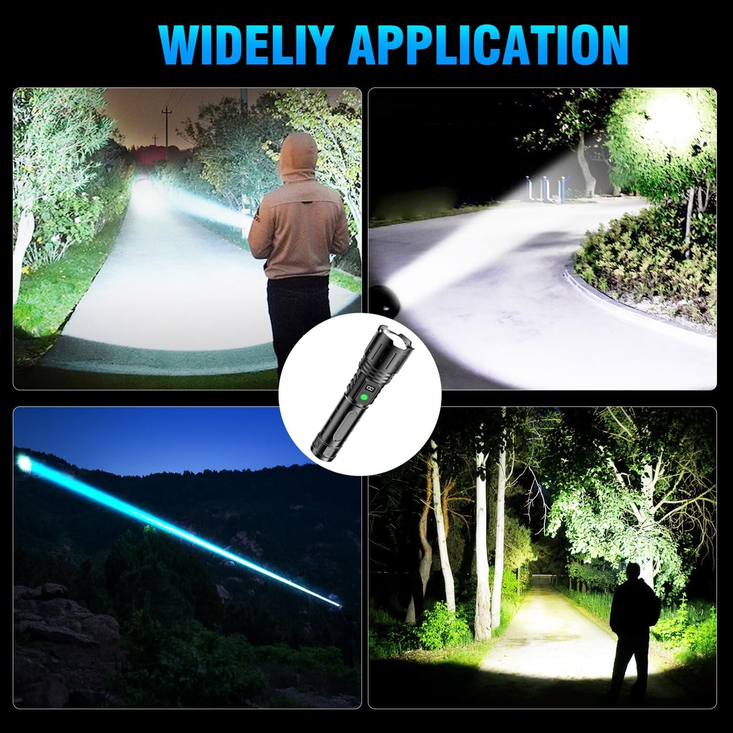 20000LM Super Bright Flashlight - 1500m Beam, USB Rechargeable, 5 Modes, IPX5, 20H Runtime, 2 Pack