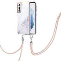 SaniMore for Samsung Galaxy S23 2023 Case with Detachable Crossbody Lanyard Shockproof TPU Backplane Marble Pattern Luxury Fashion Anti-drop Slim Lightweight Cover For Samsung Galaxy S23, White