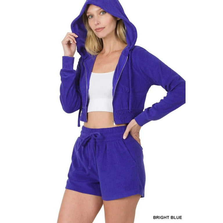 LOOP TERRY ZIP UP CROPPED HOODIE SHORTS SET Walmart