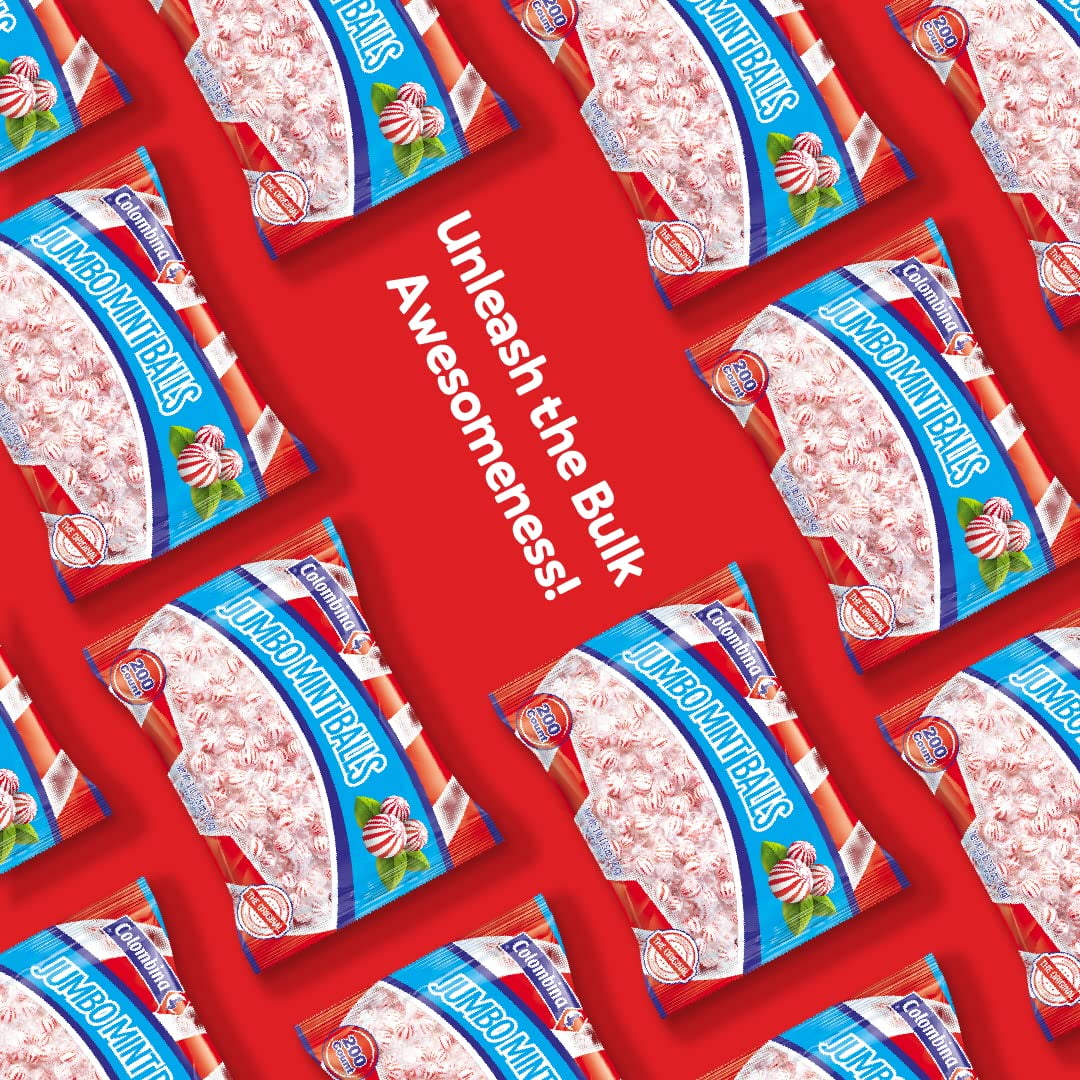 Colombina Jumbo Peppermint Balls - Red & White Hard Candy Delights, Individually Wrapped Mints, Bulk Bag of 200 Pieces, 4 Lbs. (Single Pack)