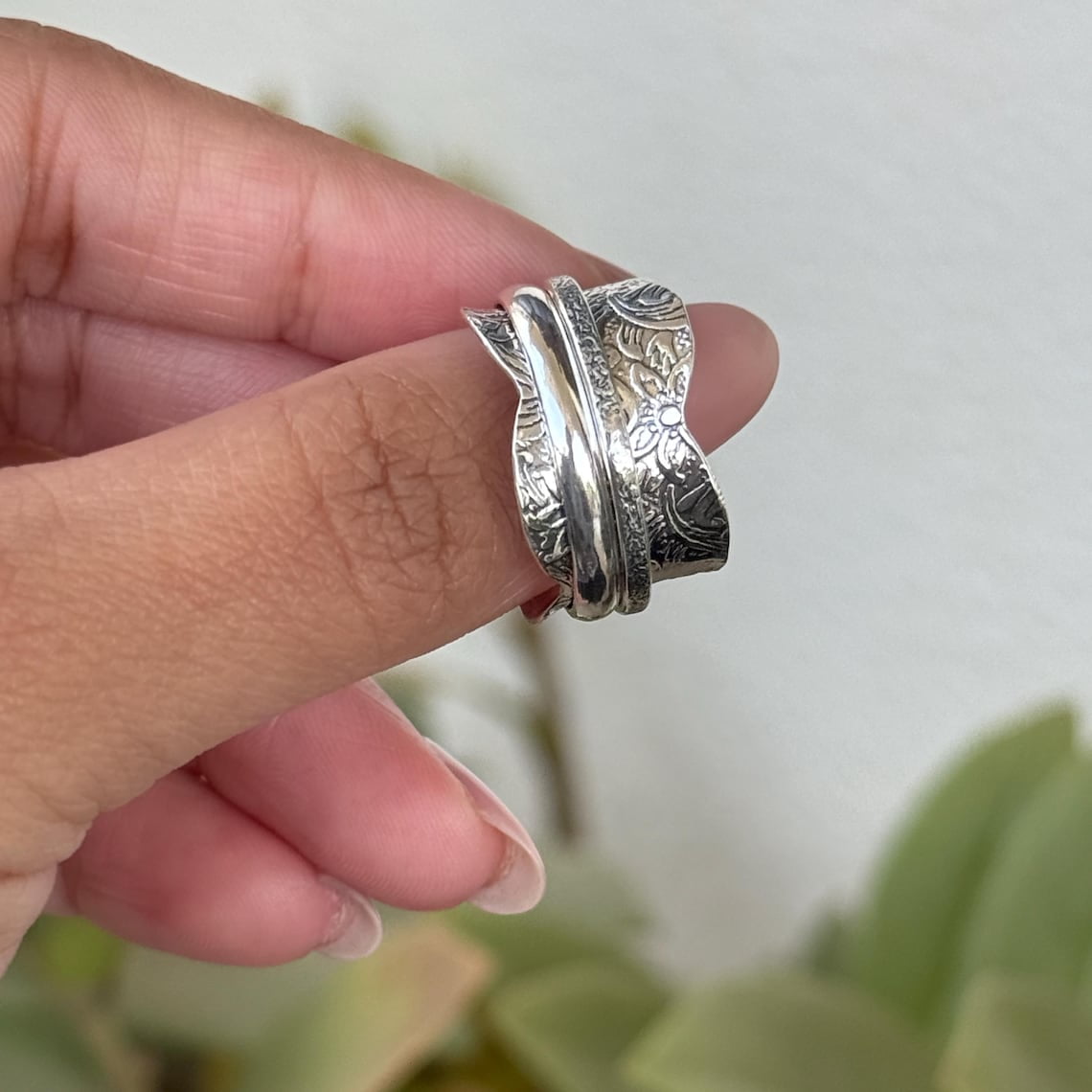 SS DESIGNS Thumb Fidget Spinner Ring Handmade Sterling Silver 925 Boho Anxiety Ring for Women, Stress Relief Meditation Accessory