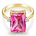 thumbnail image 2 of Gem Stone King 18K Yellow Gold Plated Silver Pink Created Sapphire and White Diamond Ring for Women (10.07 Cttw, Emerald Cut 14x10MM, Gemstone September Birthstone, Size 6), 2 of 4