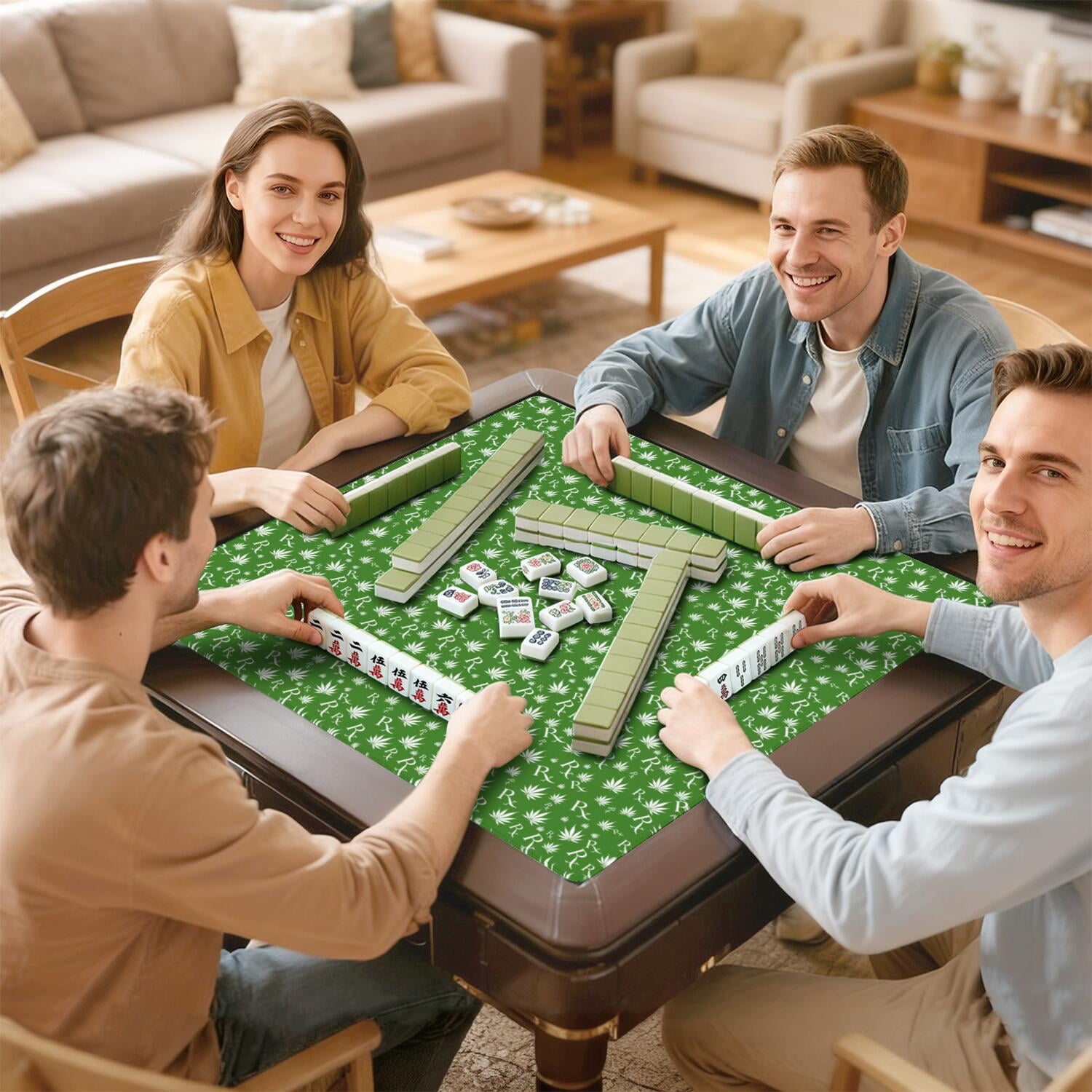 Plants Inspired Game Table Mat Measuring 31.5x31.5 Inches Made of Rubber Material with Anti-Slip Non-Slip Backing and Noise Reducing Qualities for Tiles and Cards