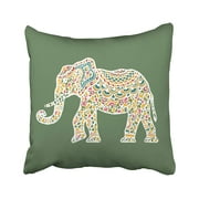ARHOME Colorful India Decorated Elephant Silhouette and Colored Green Asian Royalty Pillow Case Pillow Cover 18x18 inch Throw Pillow Covers