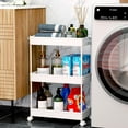 thumbnail image 3 of SOYO 3 Tier Rolling Storage Cart, Utility Cart Mobile Slide Out Organizer, Bathroom Standing Rack Shelving Unit Organizer for Kitchen, Bathroom, Laundry Room, White, 3 of 9