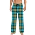thumbnail image 4 of WAENQINLA Fashion Plaid Cotton Lounge Pants for Men Winter Casual Straight Wide Leg Sleep Trousers with Pockets Elastic Waisted Drawstring Cozy Homewear Pj Bottoms Mint Green L, 4 of 6