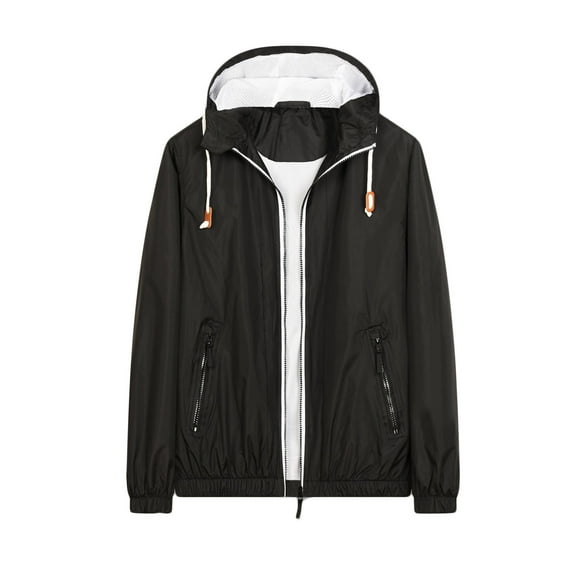 Black Friday Deals! TopLLC Winter Coats for Men,Men's Solid Thin Fall Outdoor Windbreaker Slim Fitting Long Sleeved Hooded Sun Protection Suit Outdoor Sprinter Coat Winter Jacket Trench Coats