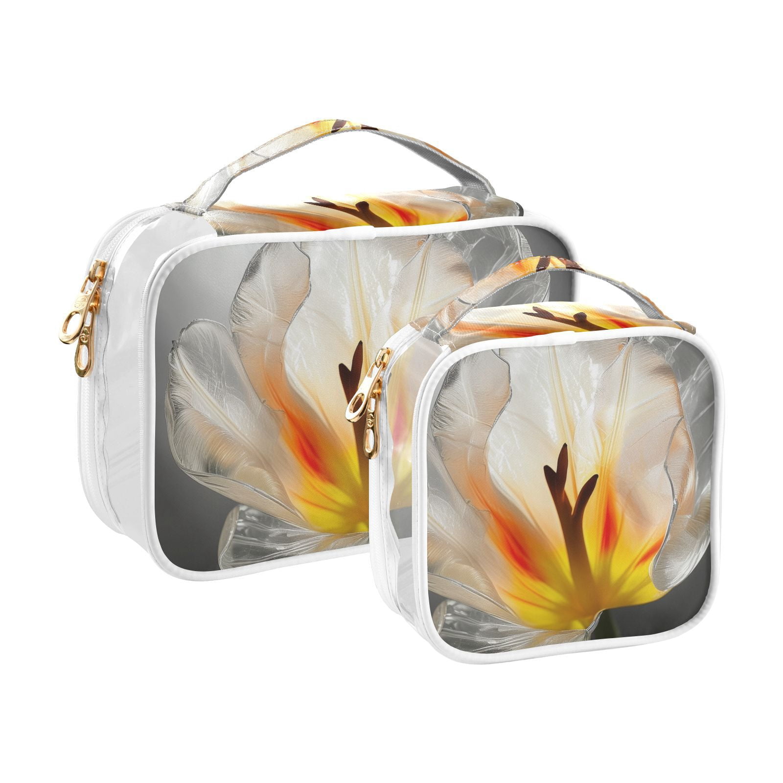 Clear Makeup Bags with Handle Large Opening 2 Pack Set Toiletry Bag Quart Size Bag, for Women Man Traveling Travel Essentials, Toiletries and Other. Transparent Tulipa Pure