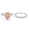 thumbnail image 2 of Pear Teardrop Bridal Set Ring Morganite CZ 925 Sterling Silver Size 9, 2 of 3