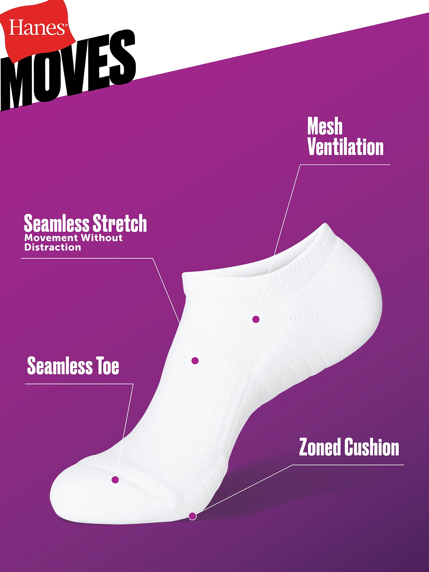 Hanes Womens No-Show Socks, 3 Pairs, Moves Impact Zone Cushioned Athletic Socks for Women