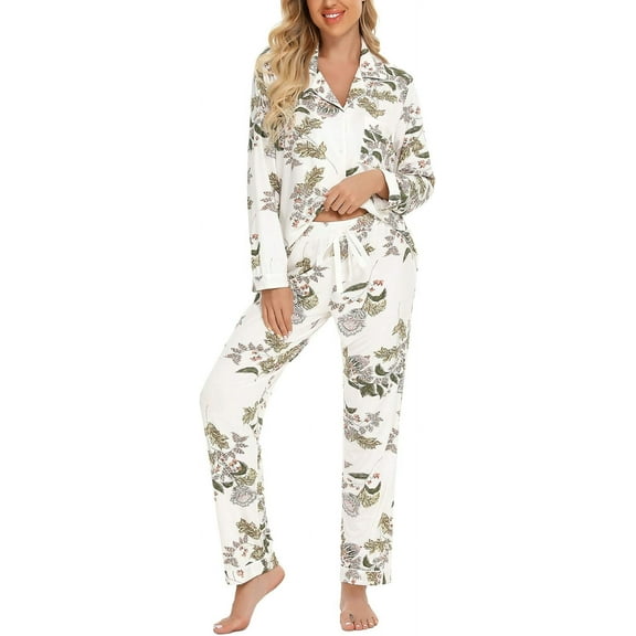 SMZ Pajamas for Women Soft Button Up Pajama Set Long Sleeve Shirt and Pajama Pants Lounge Sets S-XXL