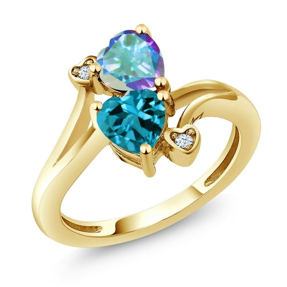 Gem Stone King 18K Yellow Gold Plated Silver Mercury Mist Mystic Topaz London Blue Topaz Ring for Women (1.98 Cttw, Heart Shape 6MM, Gemstone Birthstone, Size 7)