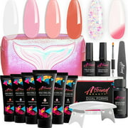 Poly Nail Gel Kit with Lamp, Slip Solution and Color Change, Glitter Poly Nail Gel All-in-One Kit