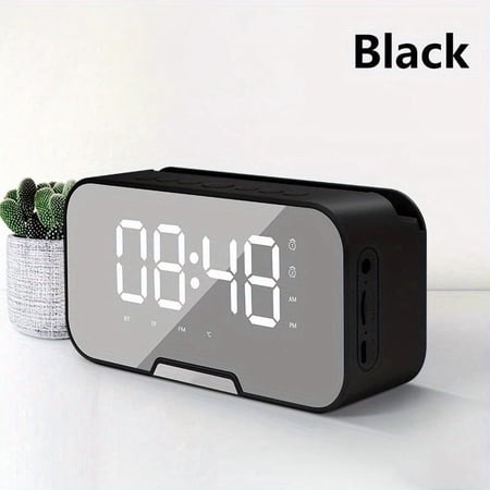 Compact Pink Portable Speaker with FM Radio LED LCD Mirror Wireless Mic USB Charging TF Card Adjustable Volume/Brightness Mini Alarm Clock Easter/Birthday Gift