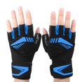 thumbnail image 3 of BOODUN Guantes de fitness antideslizantes Guantes deportivos de muñeca extendida con medio dedo (Negro Azul XL), 3 of 8