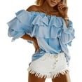 thumbnail image 2 of Blusa con volantes en capas,Blusa con hombros descubiertos para mujer, jersey con hombros descubiertos, top con volantes en capas, rendimiento de gama alta, 2 of 5
