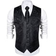 thumbnail image 3 of Chaleco de traje de Cachemira liso negro para hombre con corbata, pajarita, pañuelo, gemelos, chaleco Formal para esmoquin de boda y graduación, 3 of 5