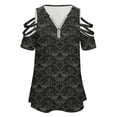 thumbnail image 4 of Stegosaurus Lace Black And Grey Womens Summer V Neck Zipper Top Short Sleeve T Shirt Off Shoulder Top Casual Classy Loose Shirts, 4 of 7