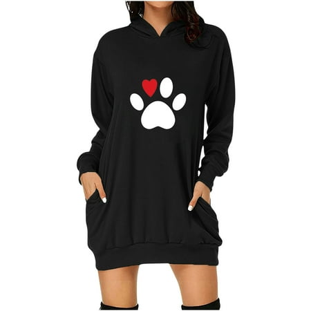 

Juebong Women s Long Sleeve Hooded Dresses Pockets Pullover Hoodie Dress Tunic Sweatshirts Valentine S Day Love Heart Print Puff Sleeve Hoodie Sweatshirt Dress With Pocket