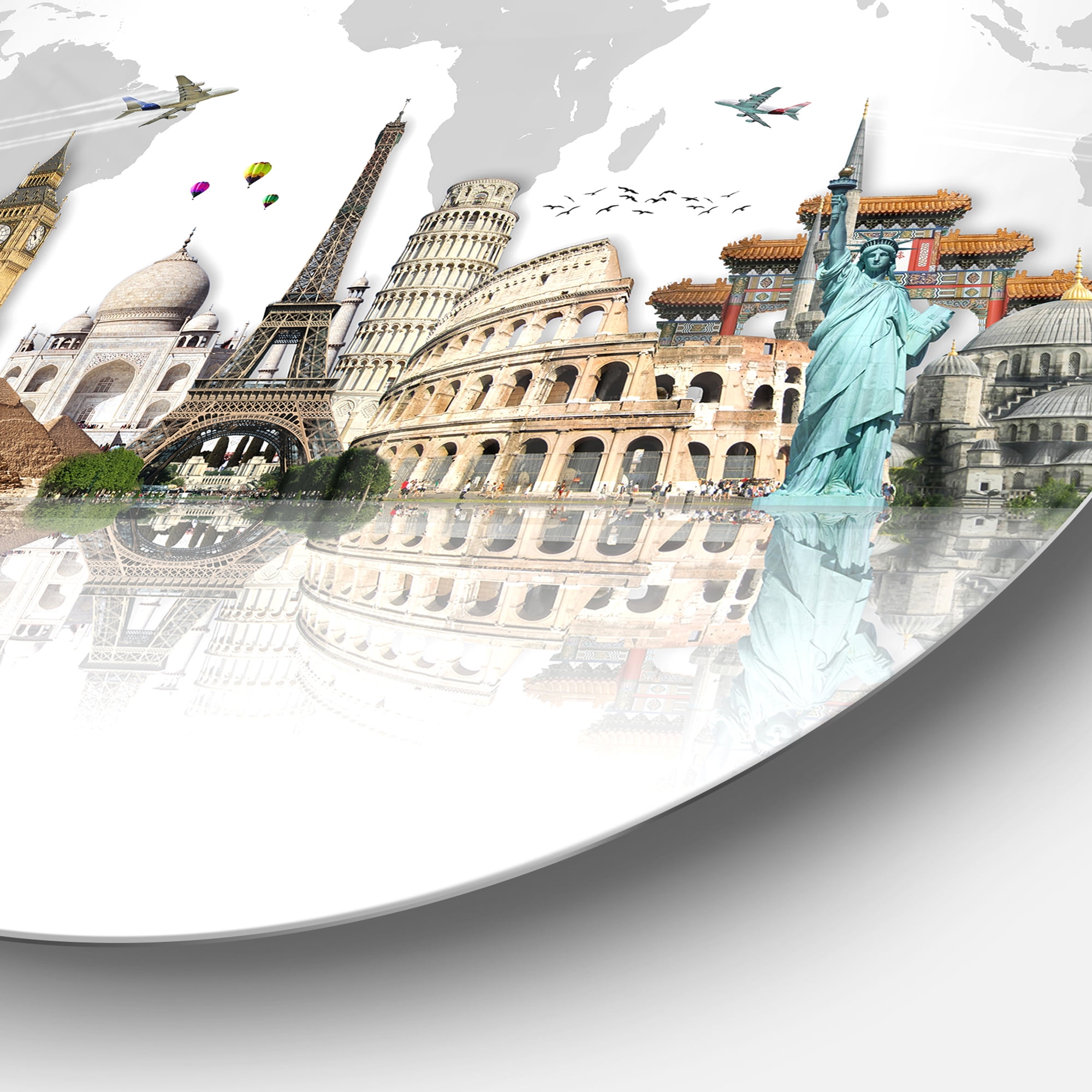 Designart Famous Monuments World Gray Circle Metal Wall Art