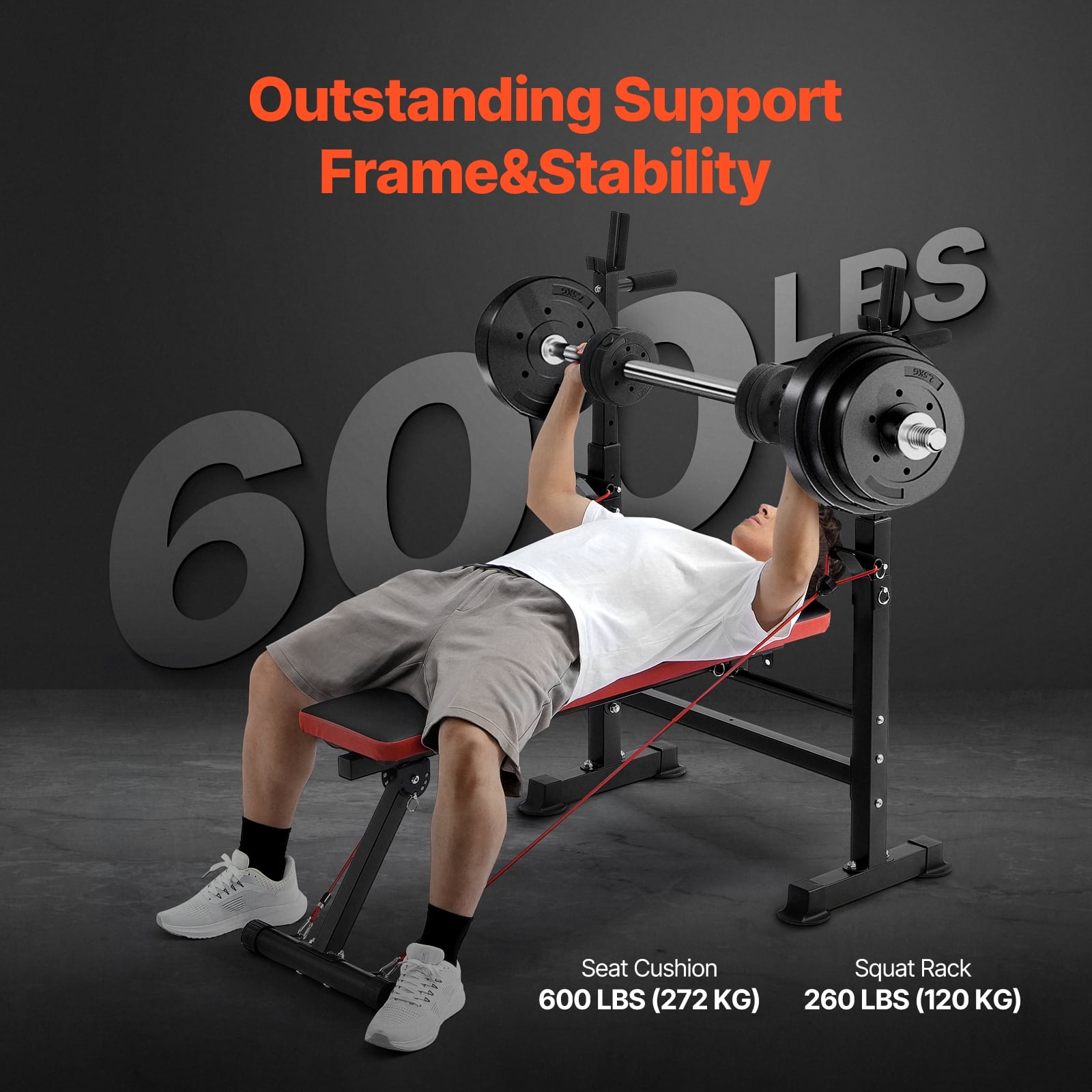 KFFKFF 6-Function Weight Bench Kit, 600lbs Customizable Exercise Bench Press, Home Gym Strength Training Sit-up Bench, Swiftly Foldable Incline Decline Flat Bench