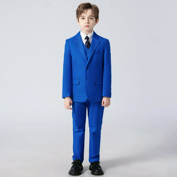 Wehilion Boys Suits 5 Piece Set Slim Fit Royal Blue Kids Wedding Outfit ...