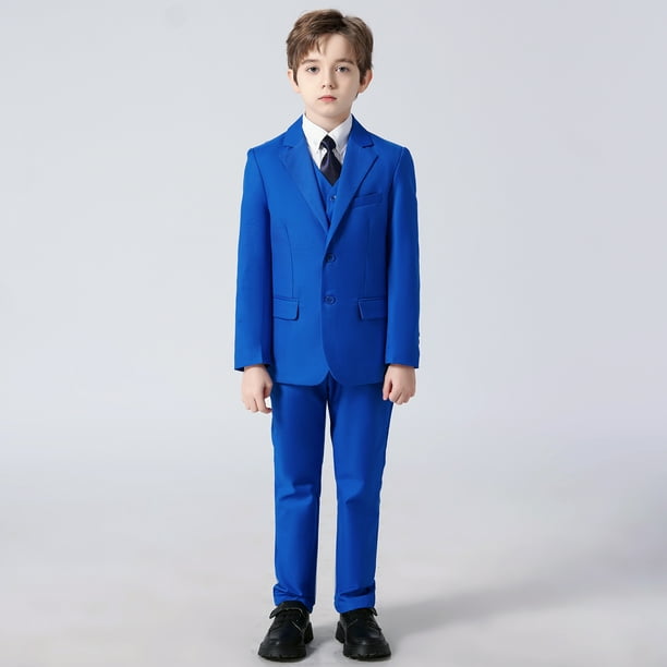 Wehilion Boys Suits 5 Piece Set Slim Fit Royal Blue Kids Wedding Outfit
