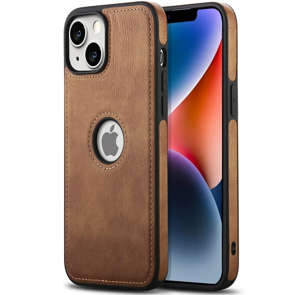 AIOVETEAB Compatible with iPhone 14 Plus Case Premium Leather TPU Hybrid Case Cover,Brown