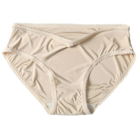 Icvfdpl Womens Panties Mid Rise Seamless Lace Edge Thin Ice Silk Soft Breathable Women Underwear Briefs Beige M