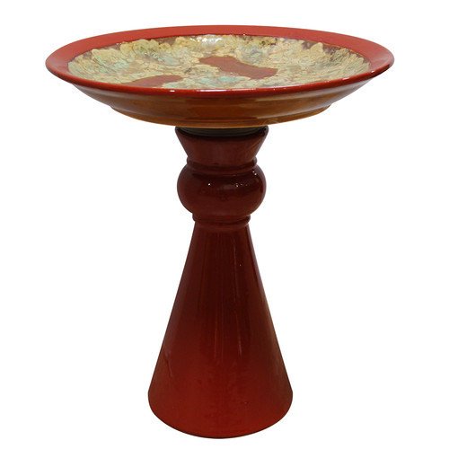 16" Red Ceramic Bird Bath