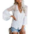 thumbnail image 1 of Camisa De Manga De Campana De Ganchillo,Camisa De Ganchillo Informal para Mujer Blusa De Manga De Campana De Ganchillo Top De Manga Larga De Ganchillo De Encaje Multifuncional, 1 of 4