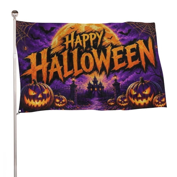 Happy Halloween Flag 2x3 Ft Single‑Sided Halloween Flags for Outside, Polyester Halloween Outdoor House Flag for Home Yards Porch Decor