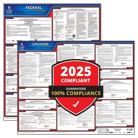 2025 Louisiana and Federal Labor Law Poster Set (English, LA State) - OSHA Compliant Laminated Posters, J. J. Keller & Associates, Inc.