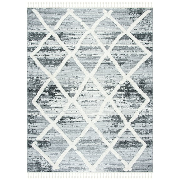 SAFAVIEH Moroccan Tassel Anabella Diamond Shag Area Rug, Grey/Ivory, 9' x 12'