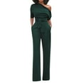 thumbnail image 2 of Green Womens Jumpsuits Women's Solid Off Shoulder Short Sleeve with Belt Slim Jumpsuit Overalls for Women, 2 of 6