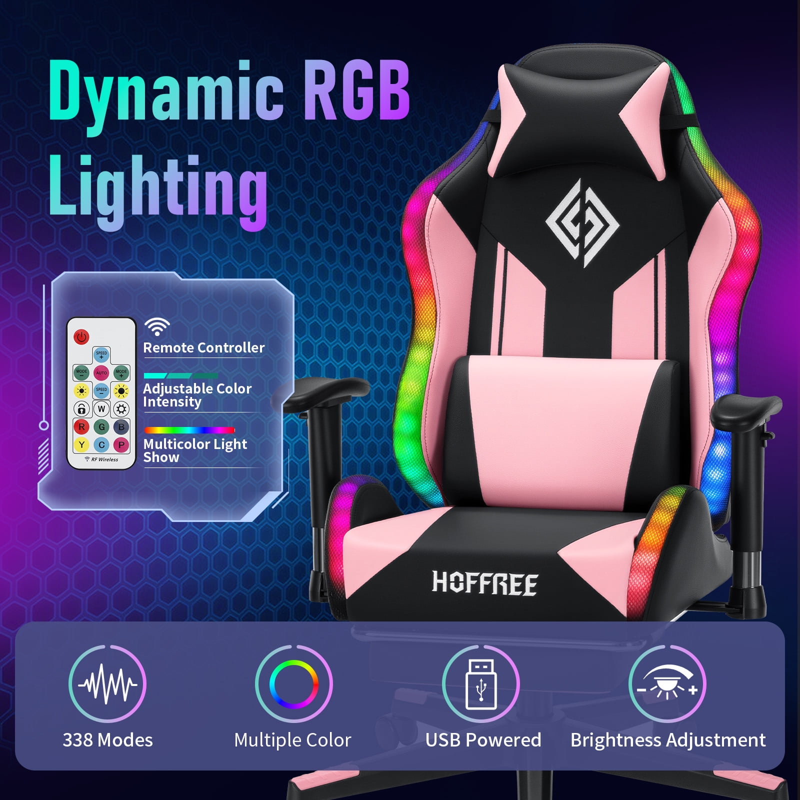 Hoffree LED Gaming Chair for Kids 8-14 Gaming Chairs for Teens with Adjustable Headrest and Lumbar Support Ergonomic PU Leather Kids Gaming Chair with Led Lights