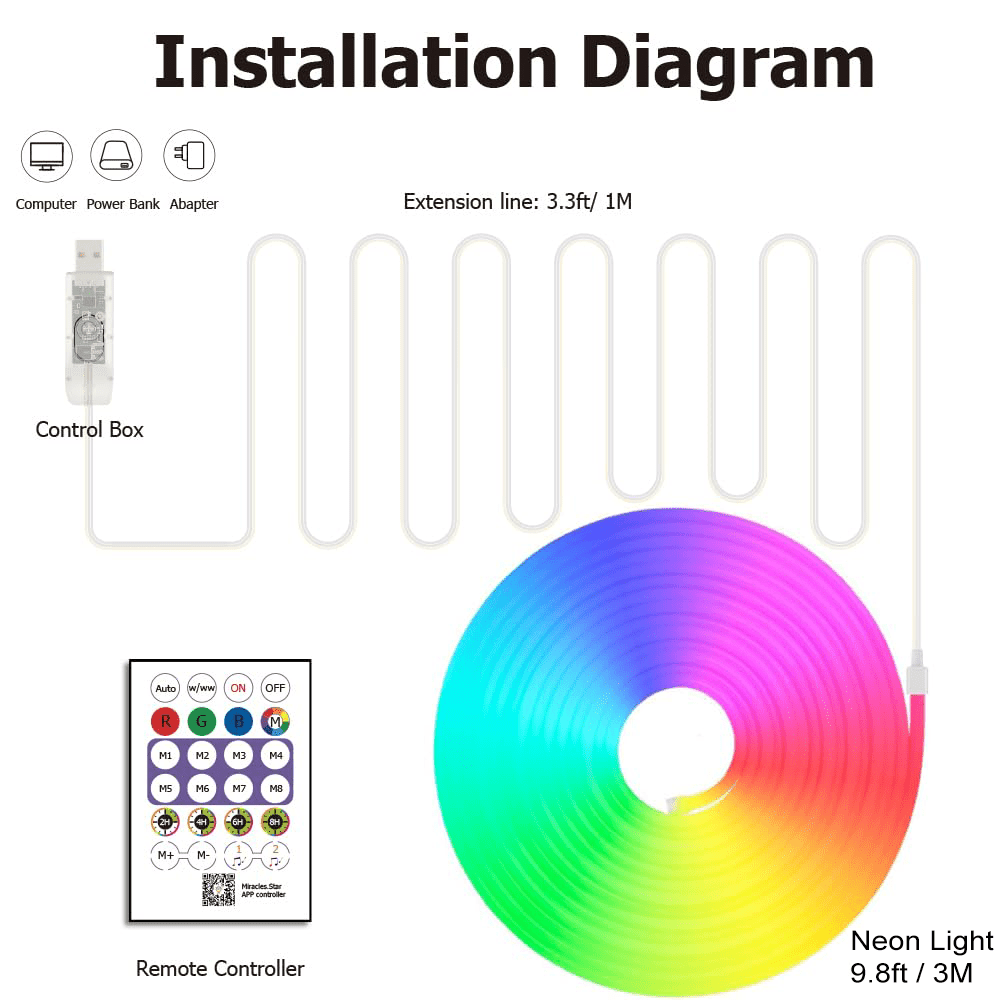 LED Neon Rope Lights, 9.8FT RGB Led Strip Lights App Control, DIY Design, Music Sync, IR Remote, Outdoor IP67 Waterproof, Dimmable Neon Strip for Living Room, Bedroom, Holiday Decoration