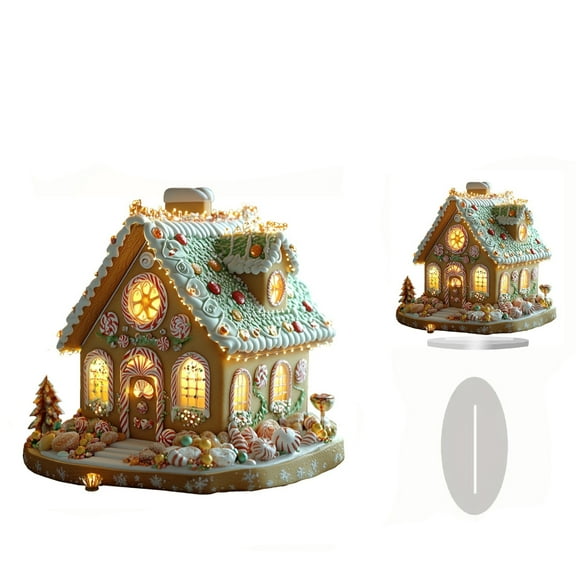 2D British Style Gingerbread House Desktop Ornament, Office Cafe Home Decoration Accessory, Lighted Design With Detailed Craftsmanship For Warm Ambiance