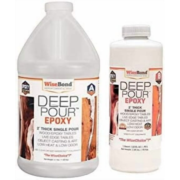 WiseBond Deep Pour Epoxy Resin 3/4 Gallon Kit, 2" Thick Object Casting, 2:1 Mix, Food Safe for River Table, Bubble Free, Clear High Gloss, Mold, Art, Wood, UV & Temp Resistance