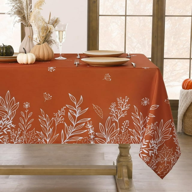 Nappe d'Automne Rectangulaire 60x84 Pouces, Décoration de Fleurs Sauvages Orange Rouille Récolte d'Automne Action de Grâce, Nappe Résistante aux Taches pour Dîner/fête de Vacances