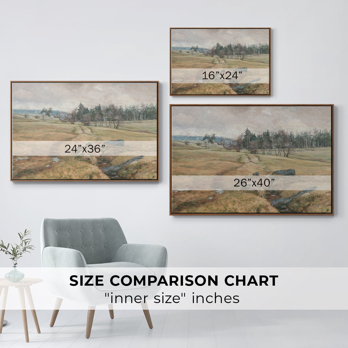 Vintage Landscape-CCCLXIV By Wexford Home Framed in Walnut Wood Gallery Wrapped Canvas 25 in. x 37 in.