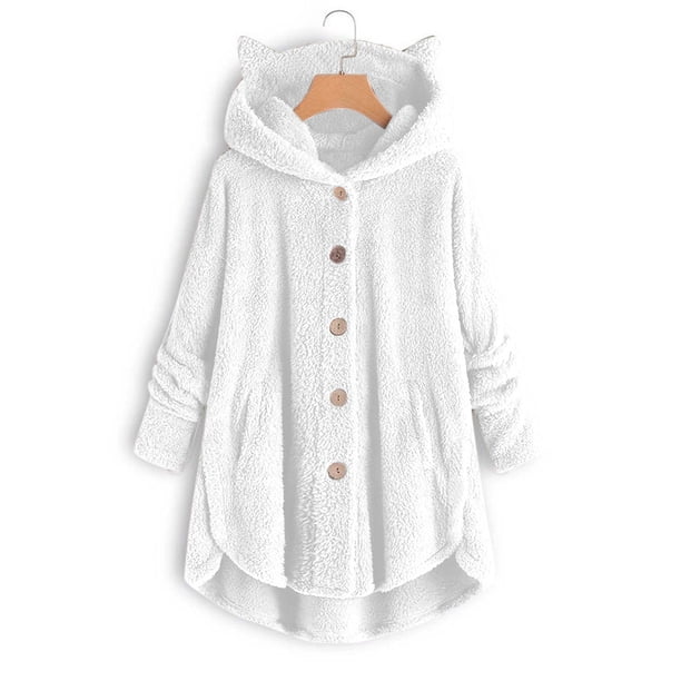 Pntutb Mujer Botón Felpa Tops Con Capucha Cárdigan Suelto Color Sólido Abrigo Chaqueta Liquidación Pntutb Pntutb-4398