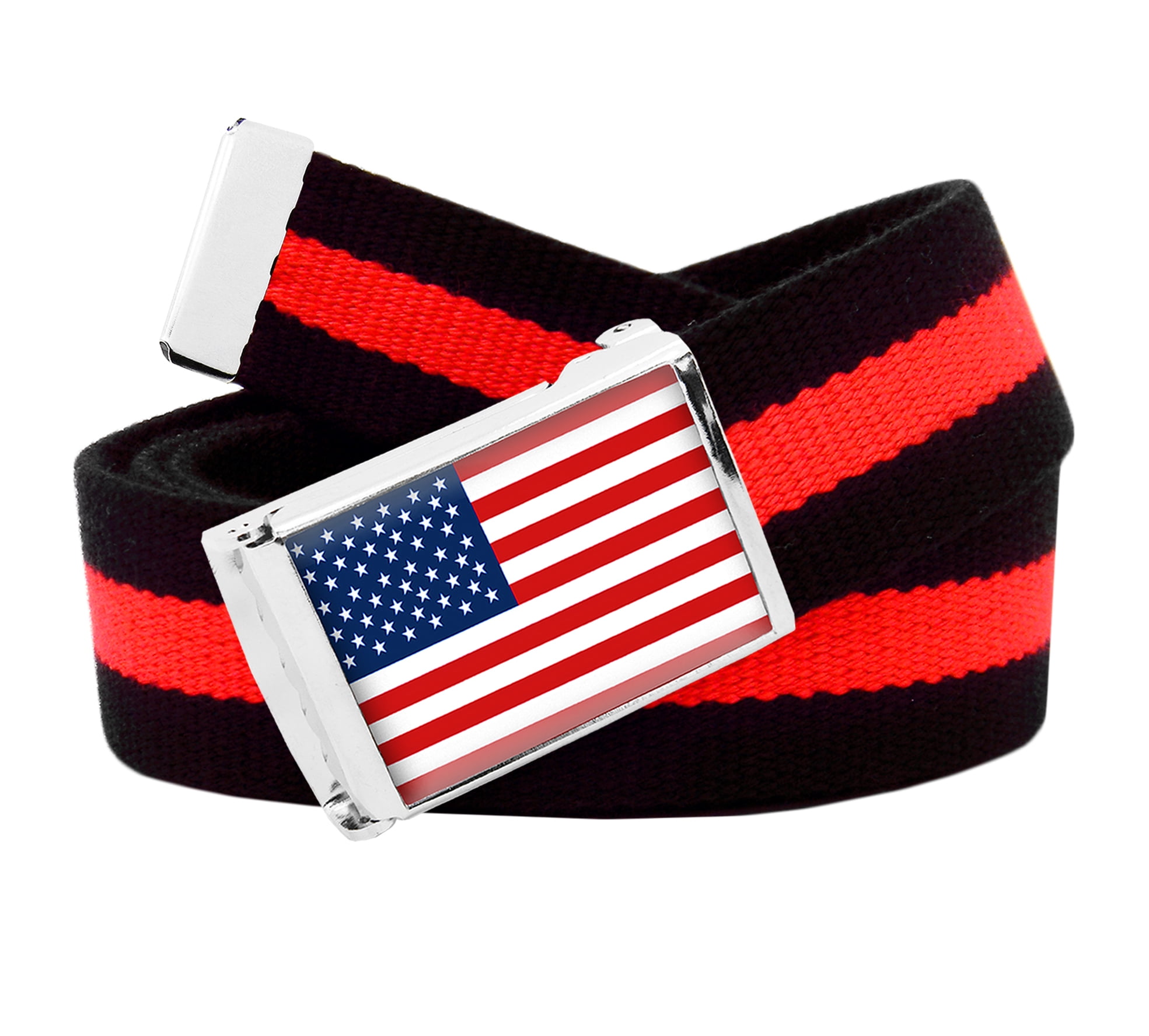 Build A Belt American Flag Flip Top Men's Belt Buckle with Canvas 