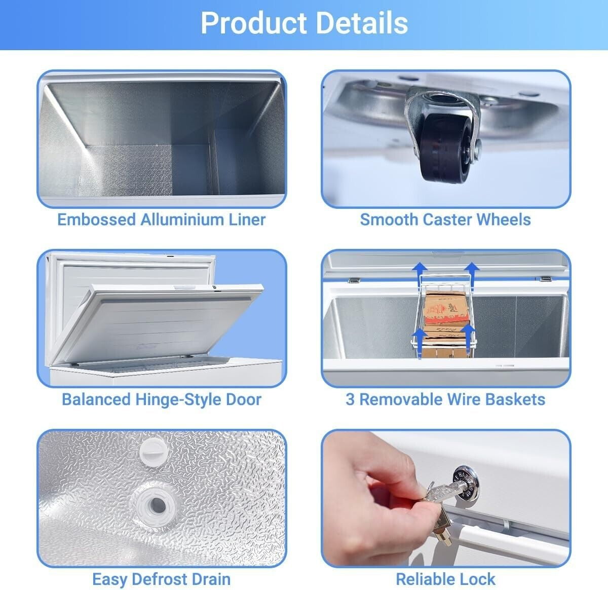 Smad Chest Freezer 10.5 Cu ft Large Deep Freezer Adjustable Thermostat Low Noise