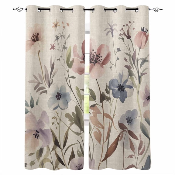 Fsddascl Farmhouse Flowers Blackout Curtains for Bedroom/Living Room, Thermal Insulated Kitchen Curtains, Retro Watercolor Floral Herbs Plants Grommet Darkening Window Treatment Drapes 42"x63"x2