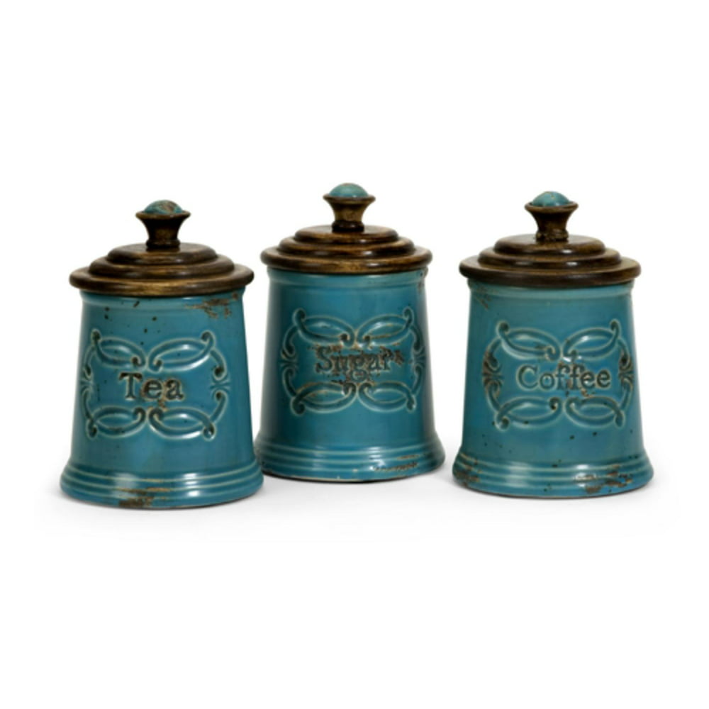 Set of 3 Sugar Tea Coffee Distressed Country Canisters - Walmart.com