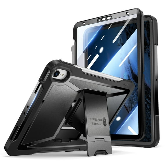 Cases for iPad Air 11 Inch M2 2024 6th Generation, iPad Air 10.9 Inch 5th/4th 2022/2020, iPad Pro 11 Inch 1st 2018, Shockproof Built-in Screen Cover with Kickstand,Black