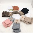 thumbnail image 2 of Autumn and Winter knitted flip half finger alpaca gloves men's and women's winter warm cold-proof open finger wool riding, 2 of 4